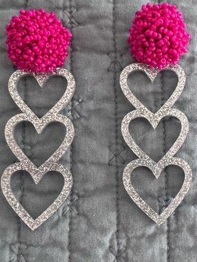 Heart Pom Pom Earrings